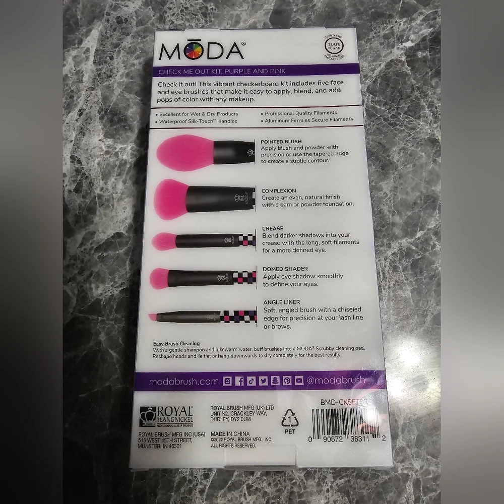MODA Beautifully Bold 5pc Makeup Brush Kit - Purple & Pink Checkered